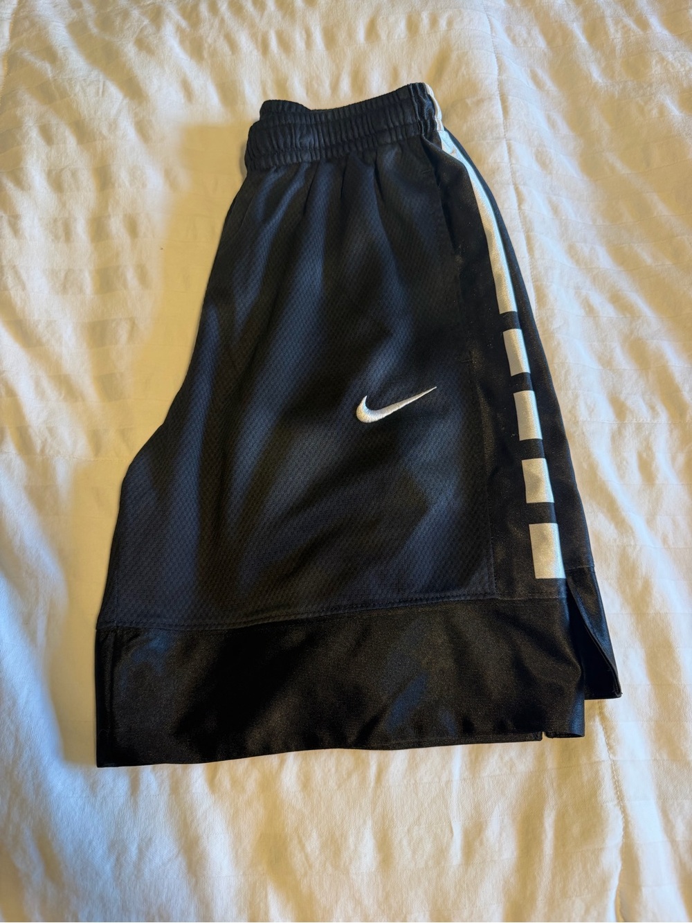 Nike Black Kids Athletic Shorts with White Swoosh and Side Stripe
